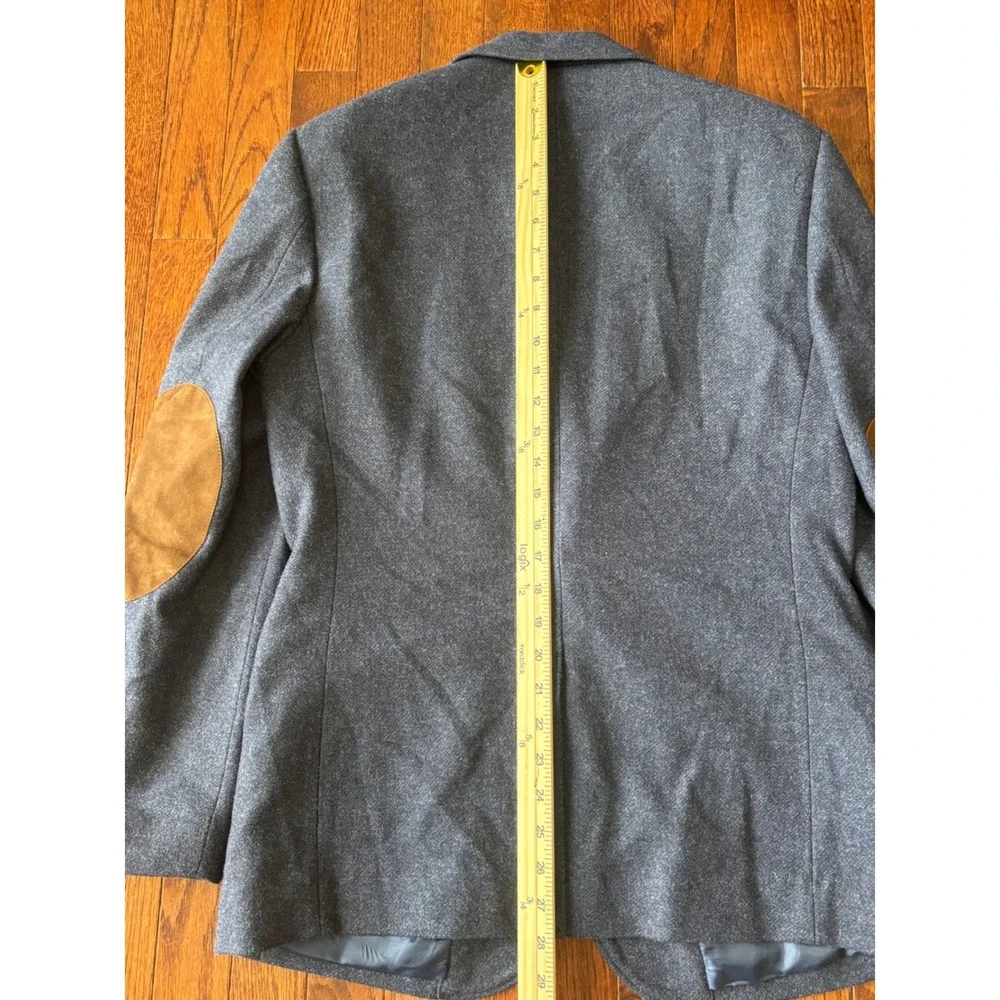 J Crew Tweed Blazer Mens 38S Blue Wool Suede Elbow Patches Sport Coat